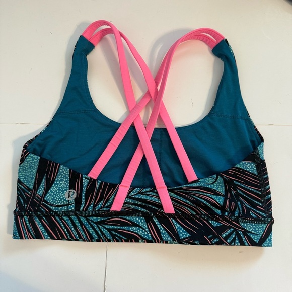 Lululemon Energy Bra Mini Palm Lace Tofino Teal Multi Flash Light Green Pink Sz4 - Picture 4 of 5